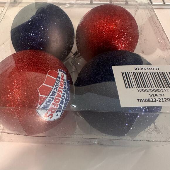 NCA Varsity Spirit 4 pack team ornament set FOCO red blue glitter silver cheer - Picture 4 of 8